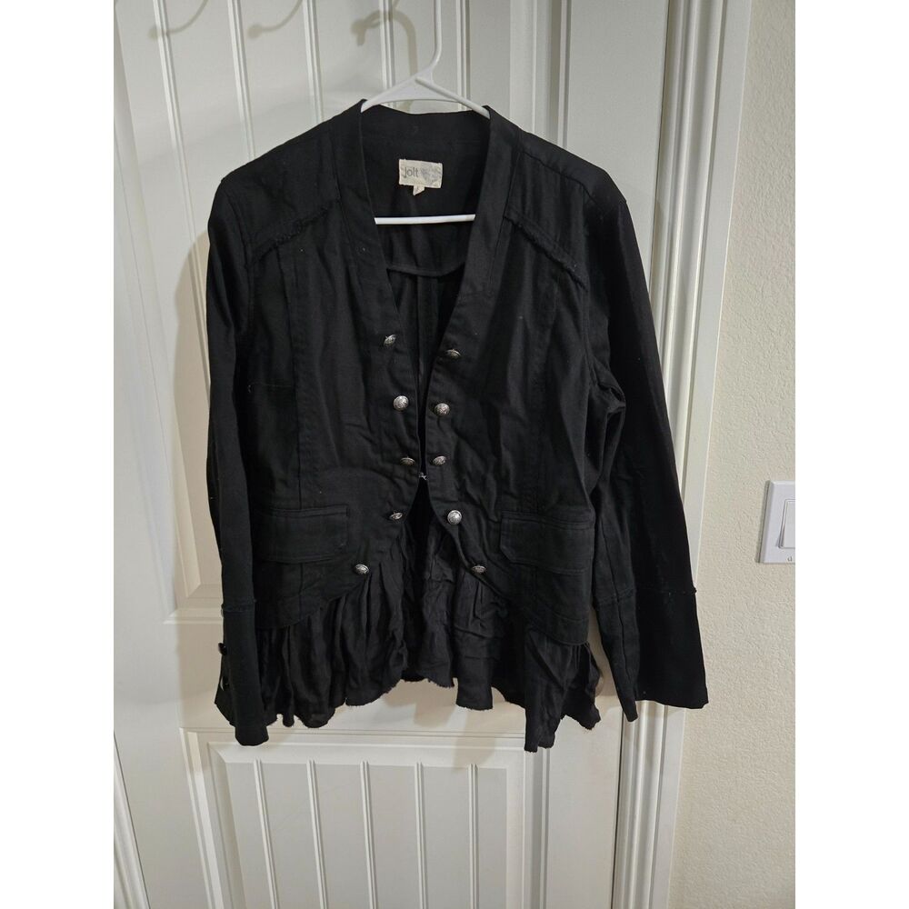 Jolt Women’s Size XL Black Military Style Ruffle Jacket Double Breasted Button